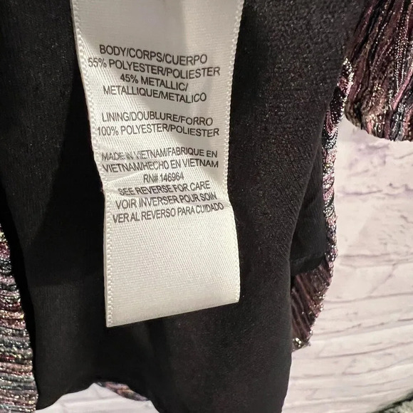 Julia Jordan Multi Colored Shimmery Stripe Metallic Long Sleeve Faux Wrap Dress - Picture 13 of 15